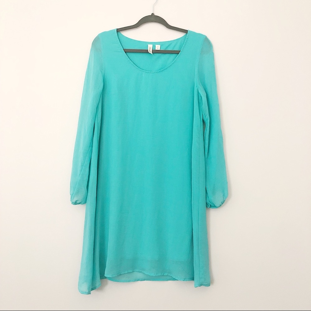 Long Sleeve Teal Flowy Summer Dress